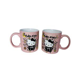 Hello Kitty Pink Halloween Ceramic Mug Set 12 Oz Spiderweb Bats Moon